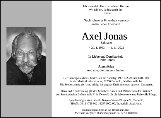 Anzeige  Axel Jonas  Lippische Landes-Zeitung