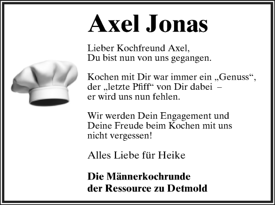 Anzeige  Axel Jonas  Lippische Landes-Zeitung
