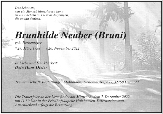 Anzeige  Brunhilde Neuber  Lippische Landes-Zeitung