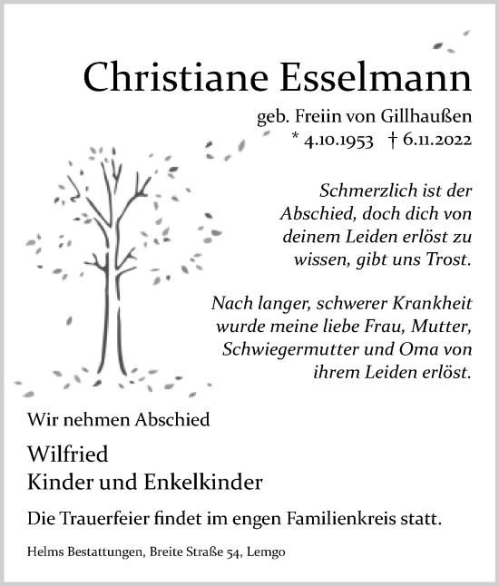 Anzeige  Christiane Esselmann  Lippische Landes-Zeitung