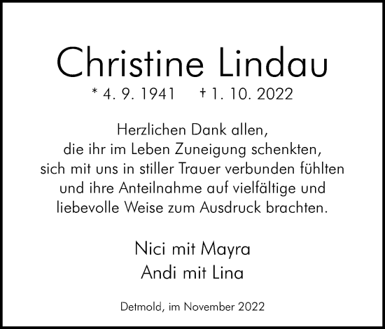 Anzeige  Christine Lindau  Lippische Landes-Zeitung