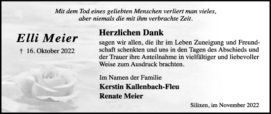 Anzeige  Elli Meier  Lippische Landes-Zeitung