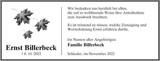 Anzeige  Ernst Billerbeck  Lippische Landes-Zeitung