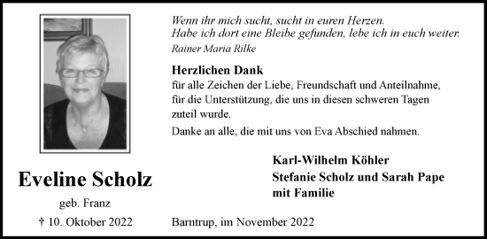 Anzeige  Eveline Scholz  Lippische Zeitung