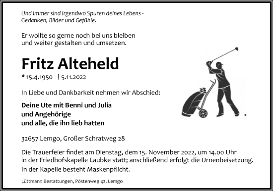 Anzeige  Fritz Alteheld  Lippische Landes-Zeitung