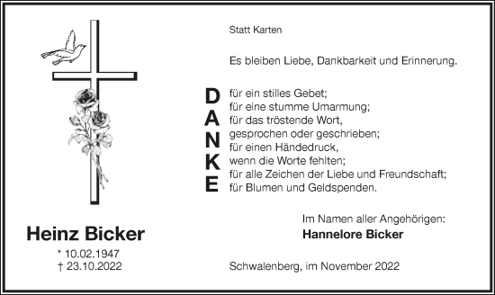 Anzeige  Heinz Bicker  Lippische Landes-Zeitung