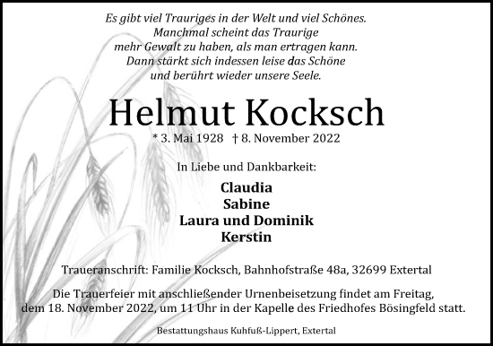 Anzeige  Helmut Kocksch  Lippische Landes-Zeitung