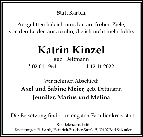 Anzeige  Katrin Kinzel  Lippische Landes-Zeitung