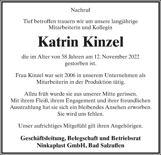 Anzeige  Katrin Kinzel  Lippische Landes-Zeitung