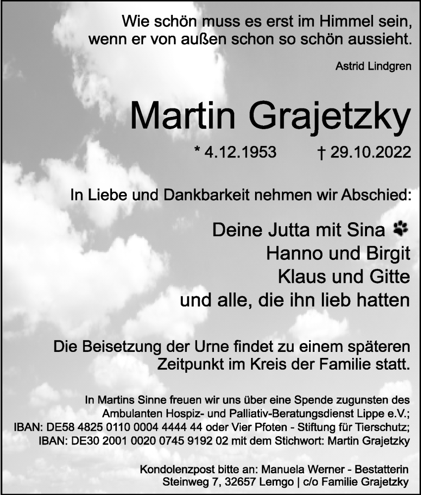  Traueranzeige für Martin Grajetzky vom 05.11.2022 aus Lippische Landes-Zeitung