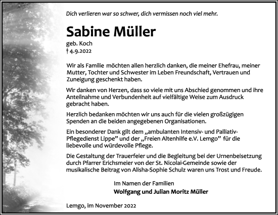 Anzeige  Sabine Müller  Lippische Landes-Zeitung