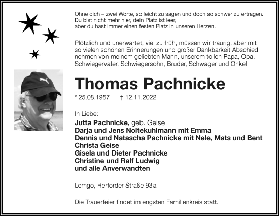 Anzeige  Thomas Pachnicke  Lippische Landes-Zeitung
