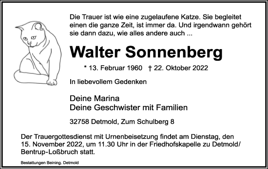 Anzeige  Walter Sonnenberg  Lippische Landes-Zeitung