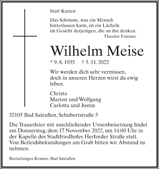 Anzeige  Wilhelm Meise  Lippische Landes-Zeitung
