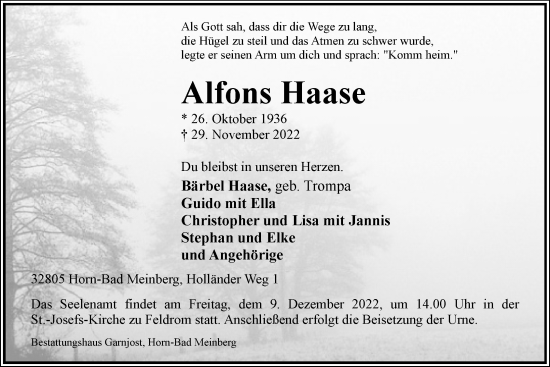 Anzeige  Alfons Haase  Lippische Landes-Zeitung