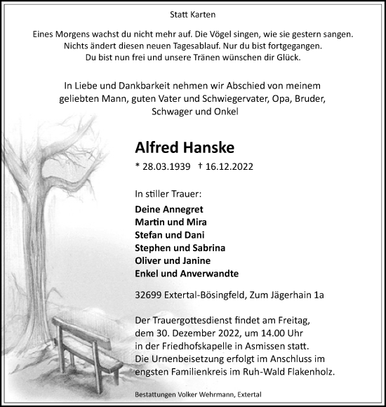 Anzeige  Alfred Hanske  Lippische Landes-Zeitung