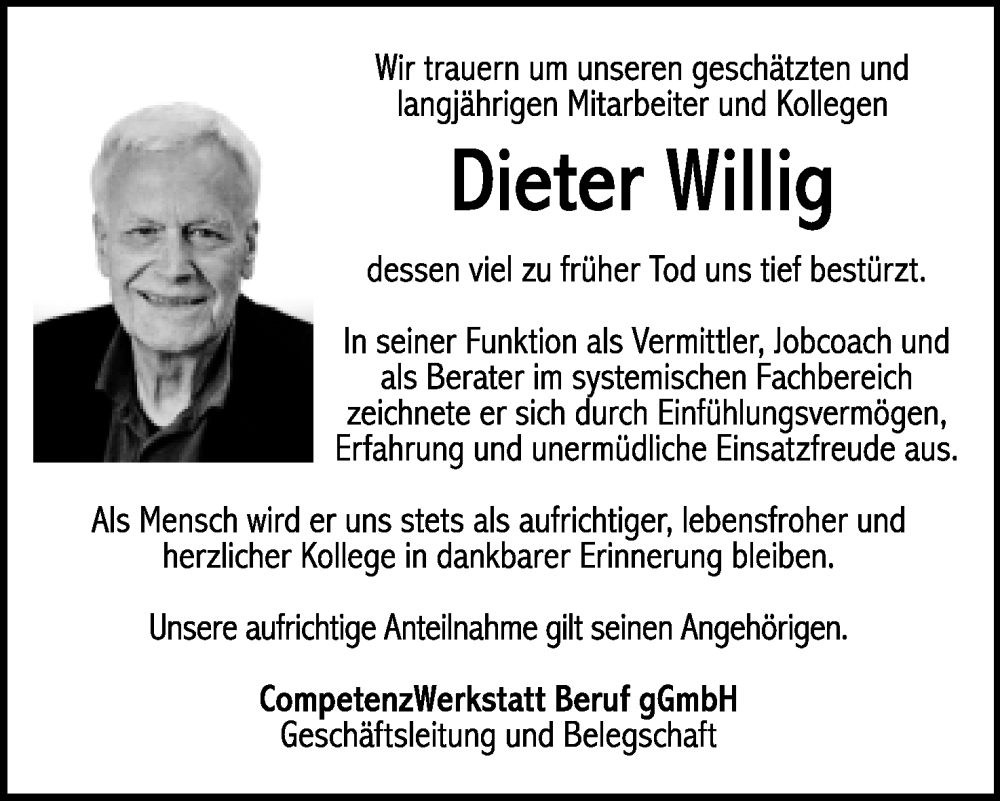  Traueranzeige für Dieter Willig vom 24.12.2022 aus Lippische Landes-Zeitung