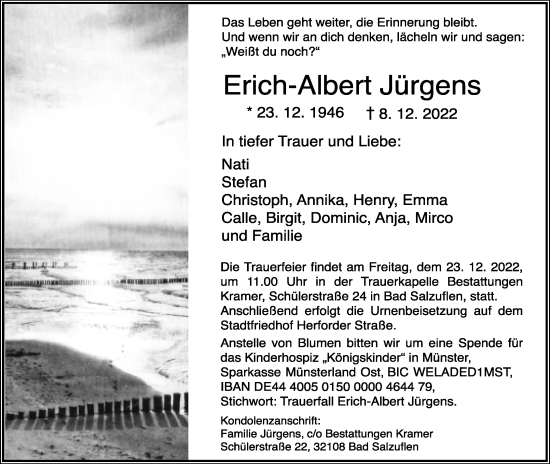Anzeige  Erich-Albert Jürgens  Lippische Landes-Zeitung