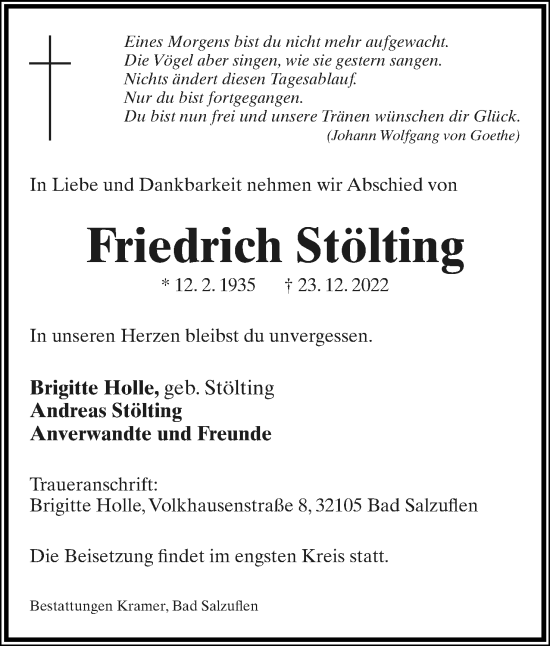 Anzeige  Friedrich Stölting  Lippische Landes-Zeitung