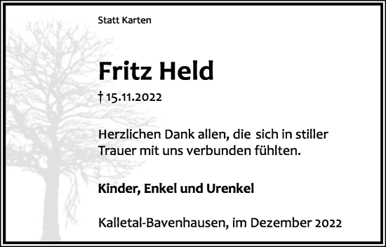 Anzeige  Fritz Held  Lippische Landes-Zeitung