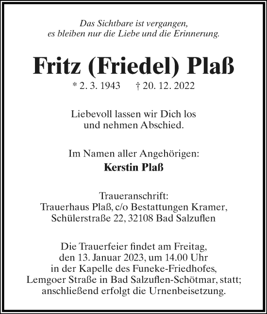 Anzeige  Fritz Plaß  Lippische Landes-Zeitung