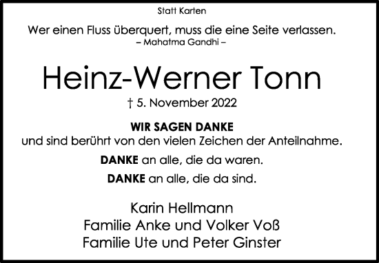 Anzeige  Heinz-Werner Tonn  Lippische Landes-Zeitung