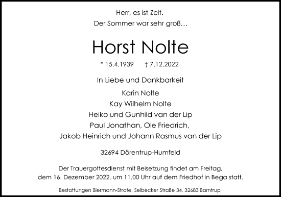 Anzeige  Horst Nolte  Lippische Landes-Zeitung