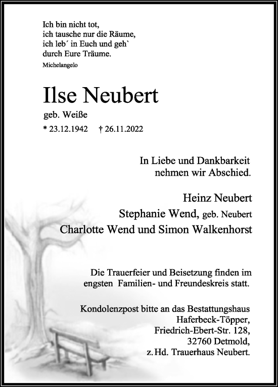 Anzeige  Ilse Neubert  Lippische Landes-Zeitung