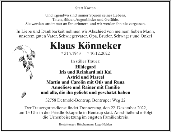 Anzeige  Klaus Könneker  Lippische Landes-Zeitung