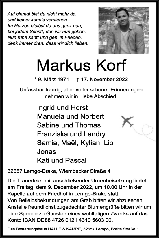 Anzeige  Markus Korf  Lippische Landes-Zeitung