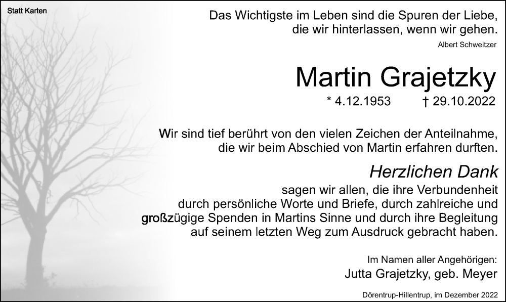  Traueranzeige für Martin Grajetzky vom 03.12.2022 aus Lippische Landes-Zeitung