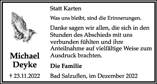 Anzeige  Michael Deyke  Lippische Landes-Zeitung