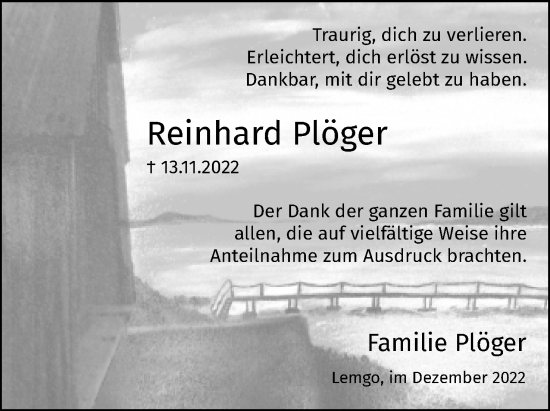 Anzeige  Reinhard Plöger  Lippische Landes-Zeitung
