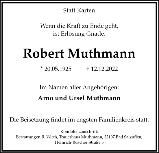 Anzeige  Robert Muthmann  Lippische Landes-Zeitung