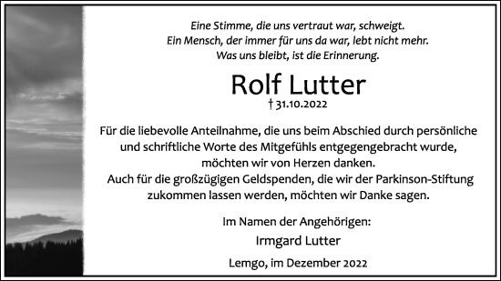 Anzeige  Rolf Lutter  Lippische Landes-Zeitung