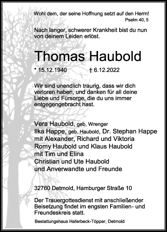 Anzeige  Thomas Haubold  Lippische Landes-Zeitung