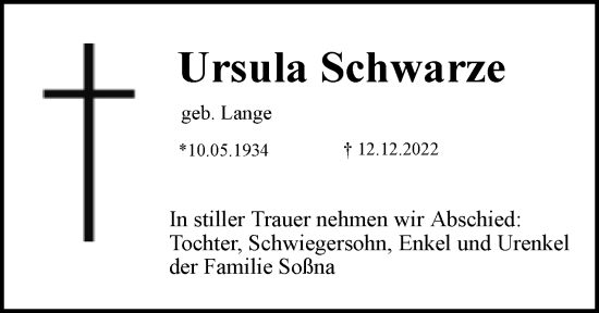 Anzeige  Ursula Schwarze  Lippische Landes-Zeitung