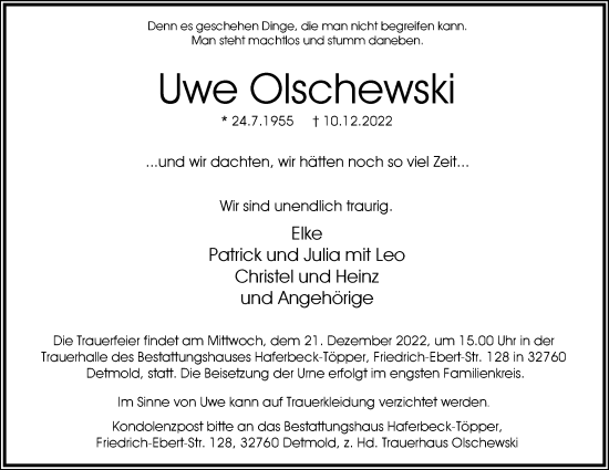 Anzeige  Uwe Olschewski  Lippische Landes-Zeitung