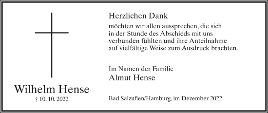 Anzeige  Wilhelm Hense  Lippische Landes-Zeitung
