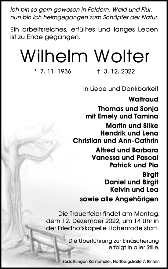 Anzeige  Wilhelm Wolter  Lippische Landes-Zeitung
