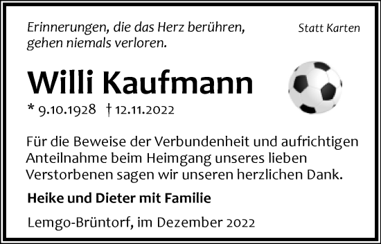 Anzeige  Willi Kaufmann  Lippische Landes-Zeitung