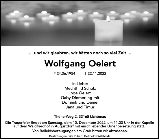 Anzeige  Wolfgang Oelert  Lippische Landes-Zeitung