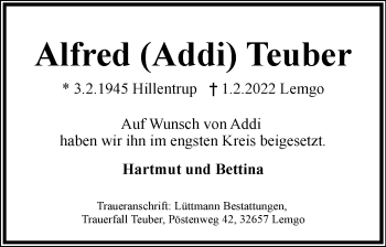 Anzeige  Alfred Teuber  Lippische Landes-Zeitung