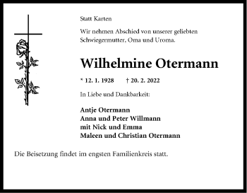 Anzeige  Wilhelmine Otermann  Lippische Landes-Zeitung