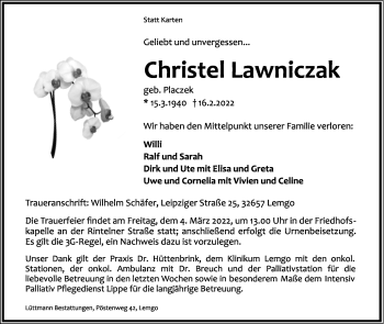 Anzeige  Christel Lawniczak  Lippische Landes-Zeitung
