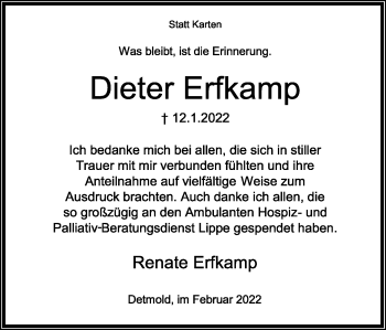 Anzeige  Dieter Erfkamp  Lippische Landes-Zeitung