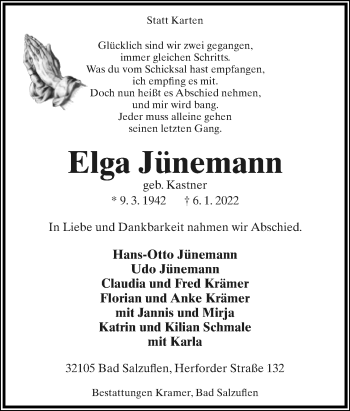 Anzeige  Elga Jünemann  Lippische Landes-Zeitung