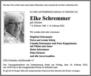 Anzeige  Elke Schremmer  Lippische Landes-Zeitung
