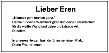 Anzeige  Eren Ünal  Lippische Landes-Zeitung