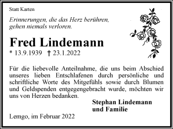 Anzeige  Fred Lindemann  Lippische Landes-Zeitung